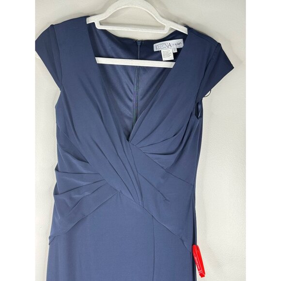 NWT Ieena by Mac Duggal 26504 V-Neck Ruched Navy Jersey Gown Maxi Dress Size 2 - Picture 3 of 5